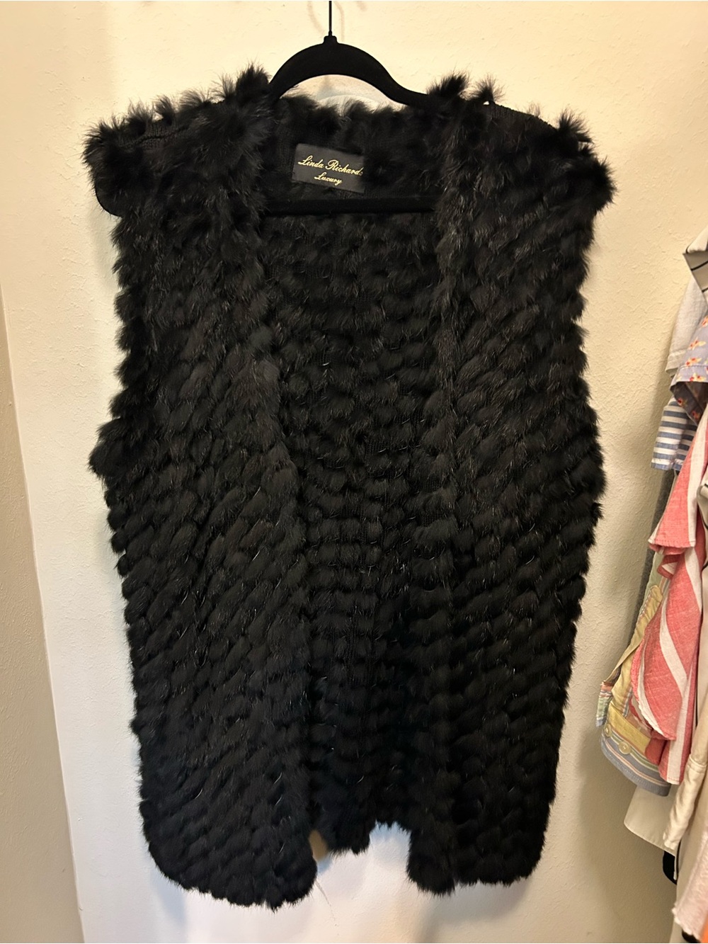 Linda Richards Luxury Black Genuine Rabbit Fur Vest Women’s XL NWT $198
